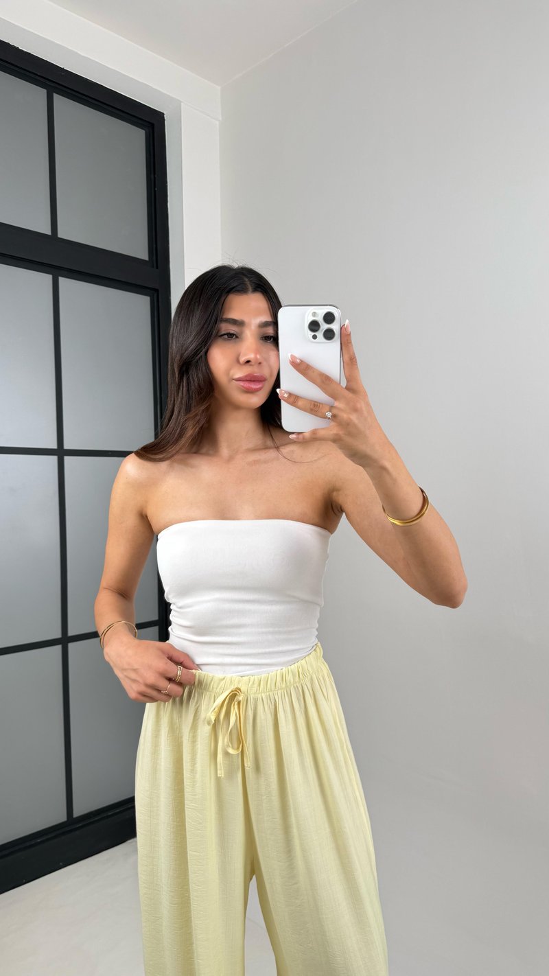 Sarı Beli Lastikli Çilek Kumaş Pantolon Gaus00571