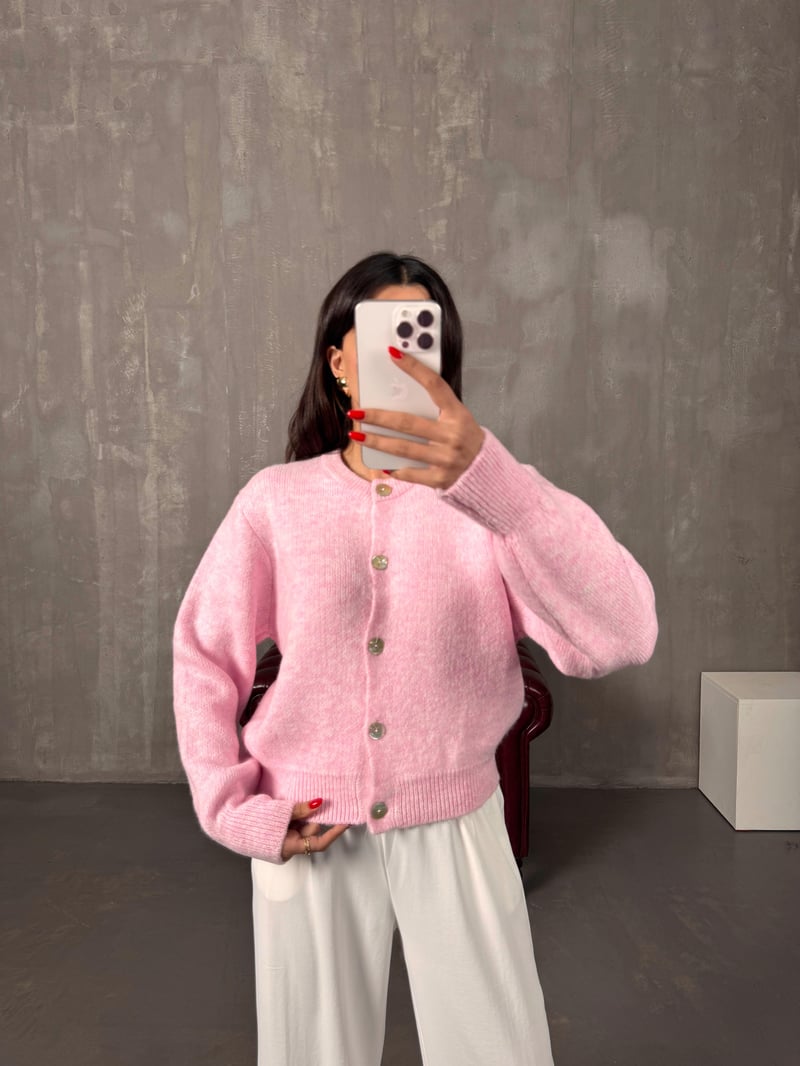 Toms Pembe Düğmeli Yumoş Hırka
