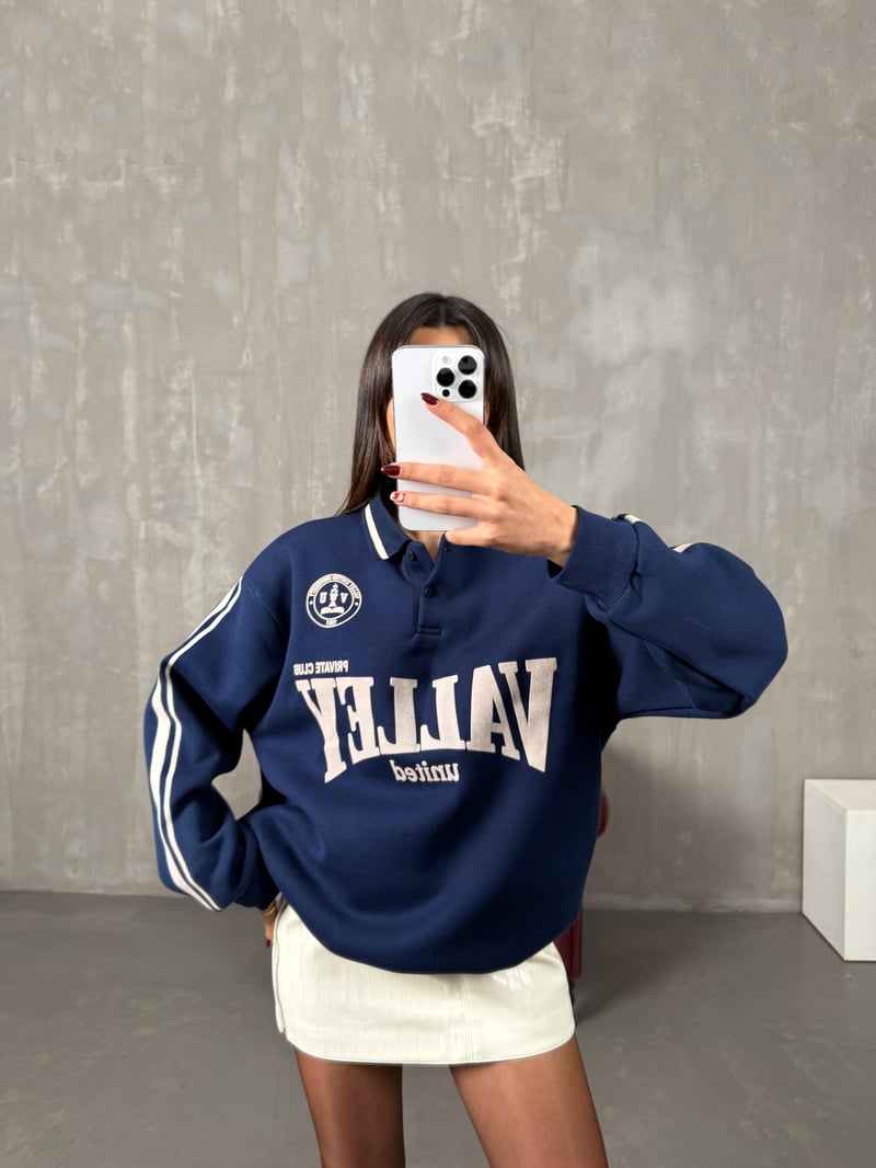 Juste Lacivert Yazı Baskılı Sweat