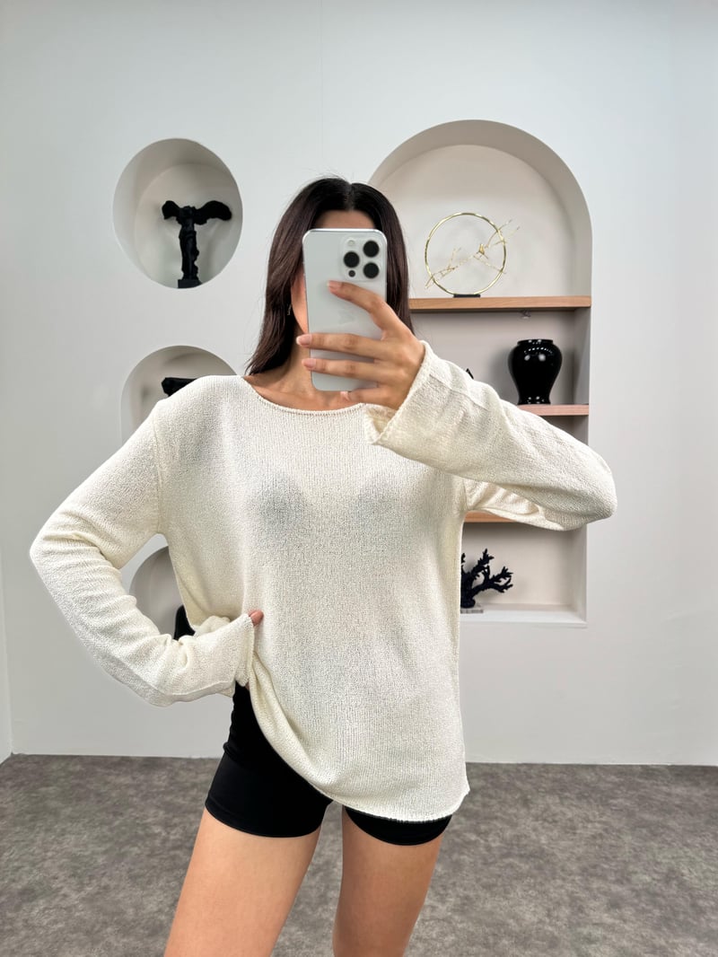 Lizy Ekru MD Muadil İnce Triko Kazak