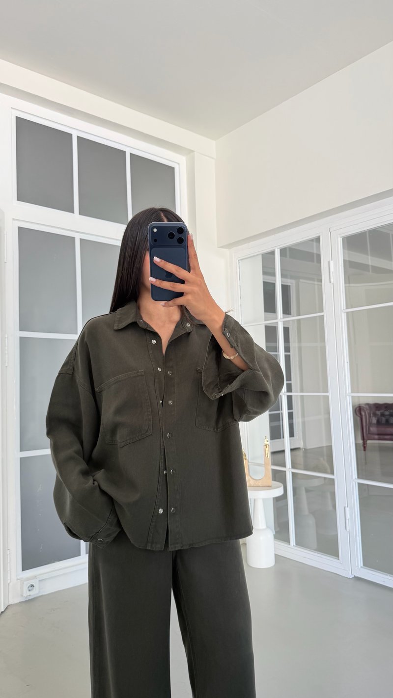 Haki Gömlek Pantolon İkili Premium Tencel Denim Takım GAUS-02099