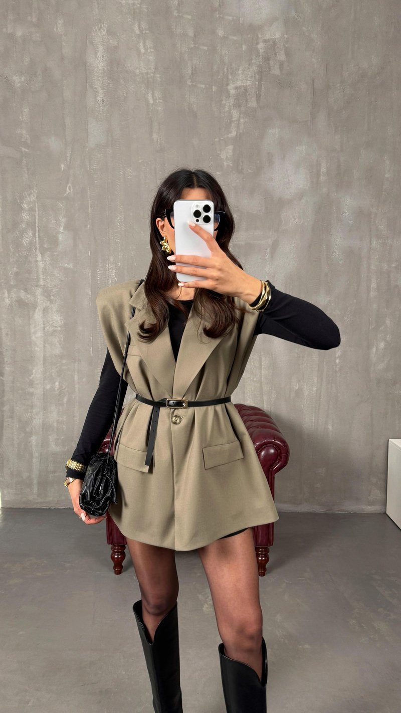 Haki Astarlı Vatkalı Kemerli Premium Yelek GAUS-01139