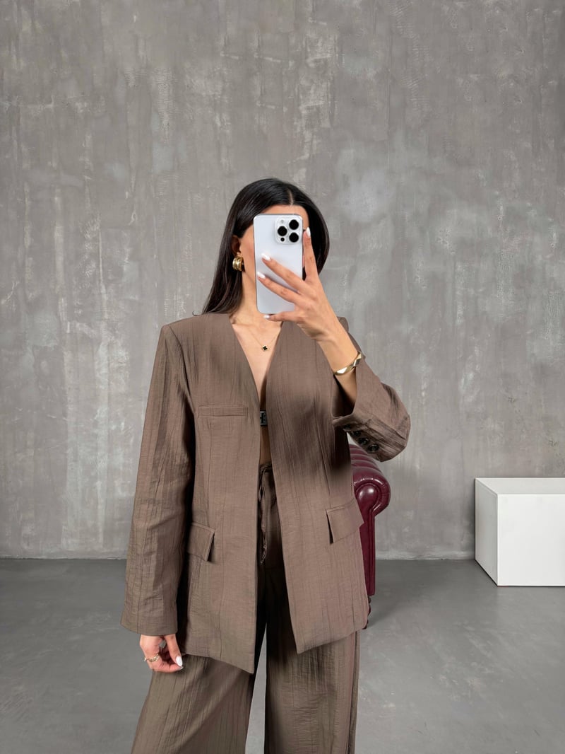 Kahve Vatkalı Ceket Pantolon Takım Gaus00079