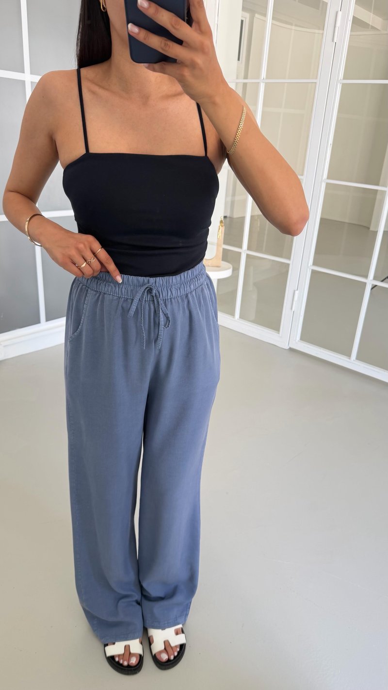 Mavi Yıkamalı Beli Lastikli Tencel Pantolon GAUS-01678