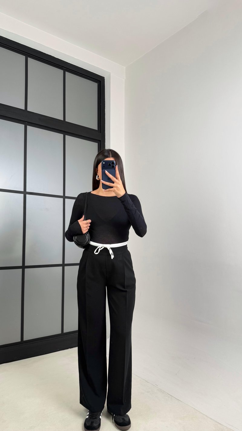 Siyah Çift Bel Detaylı ZR Model Pantolon GAUS-00832