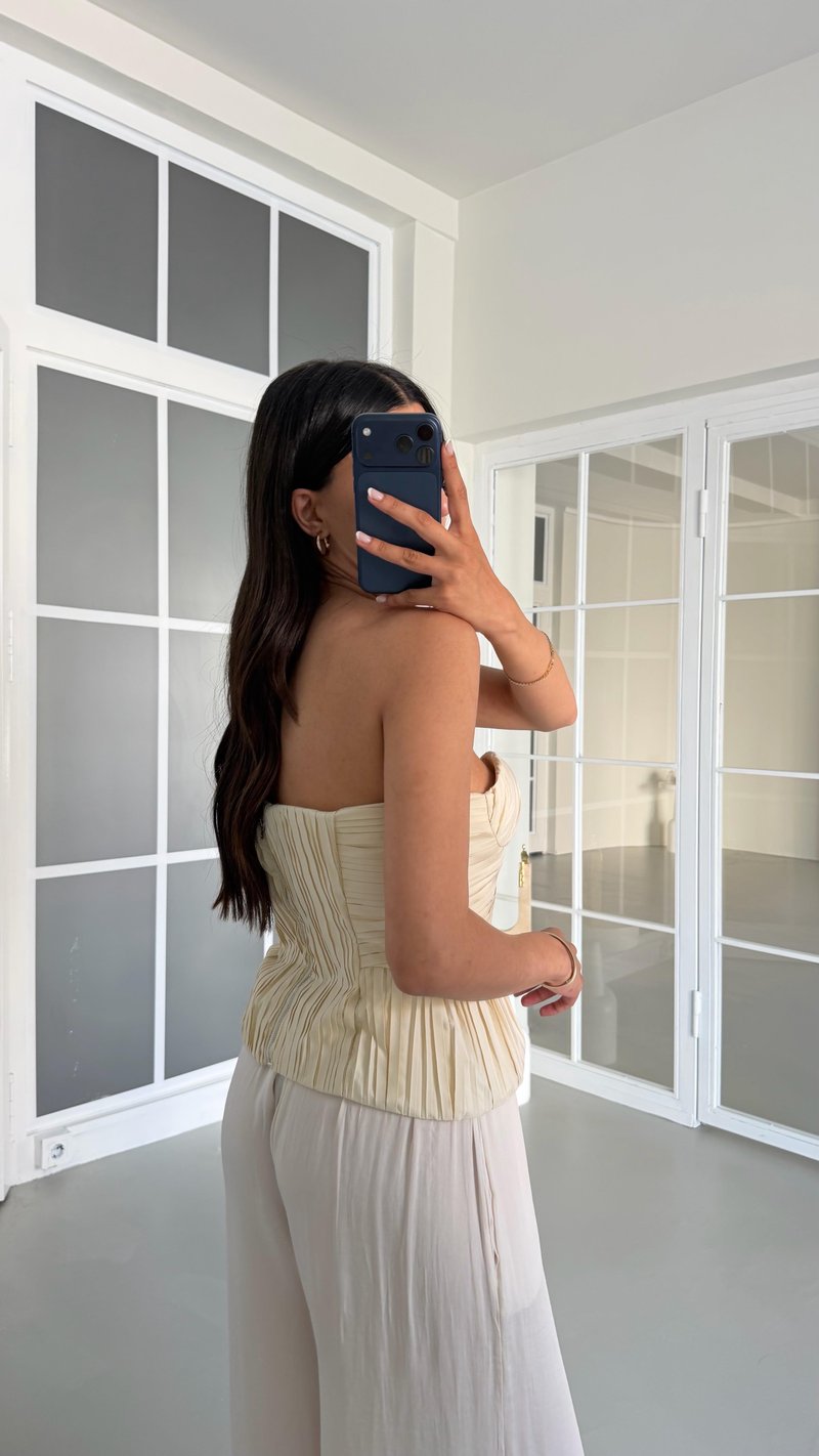 Krem Pileli Düğme Detaylı Tasarım Korse GAUS-01621