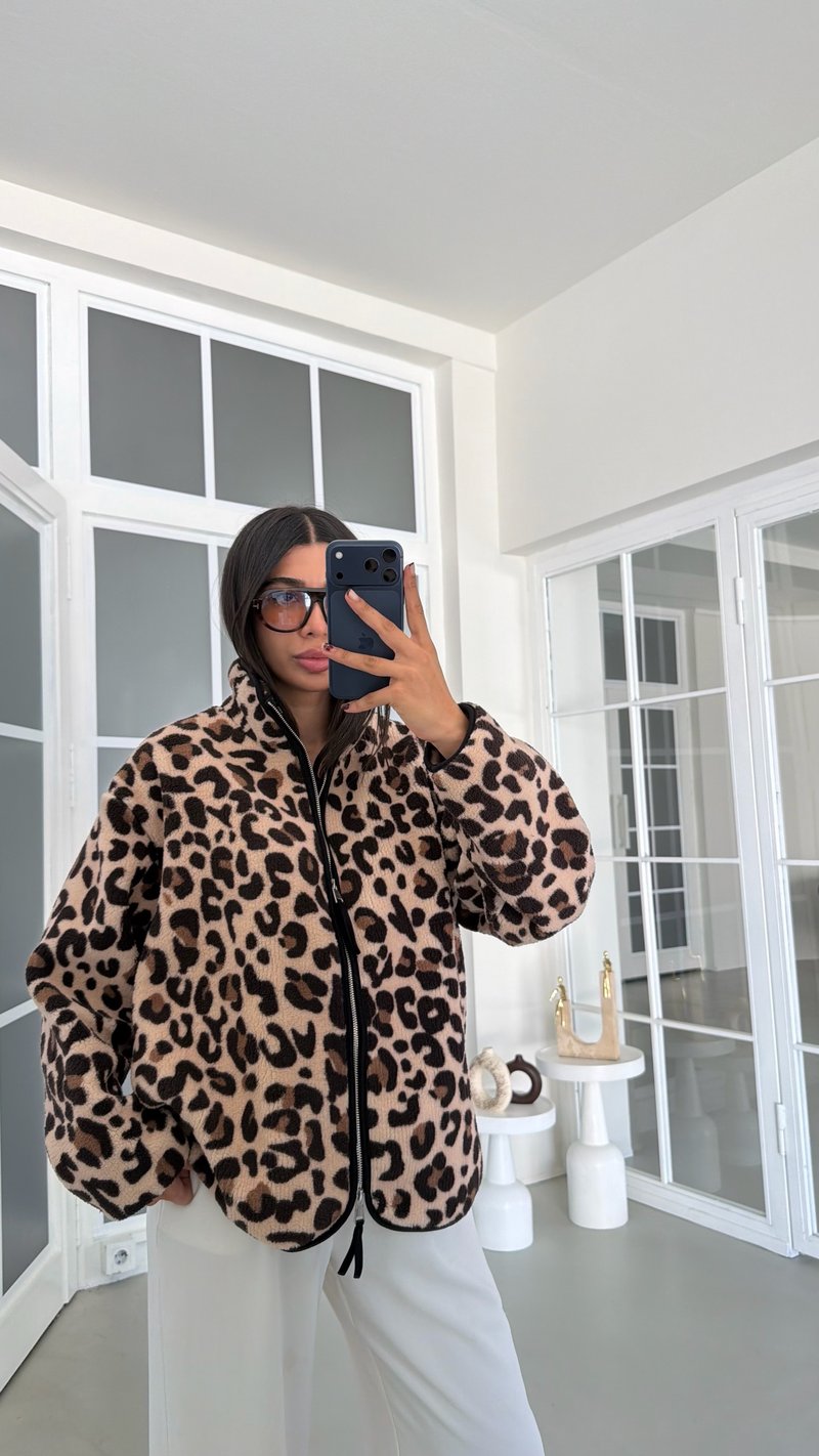 Leopar Desenli Fermuarlı Polar Sweatshirt GAUS-01916 GAUS-01990