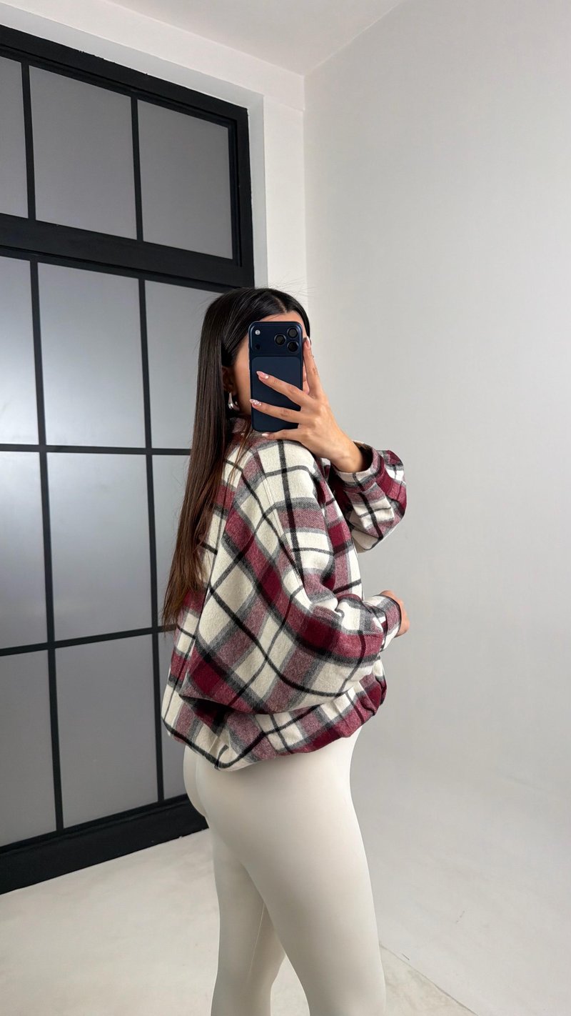 Bordo Ekoseli Astarlı Bomber Ceket GAUS-00810