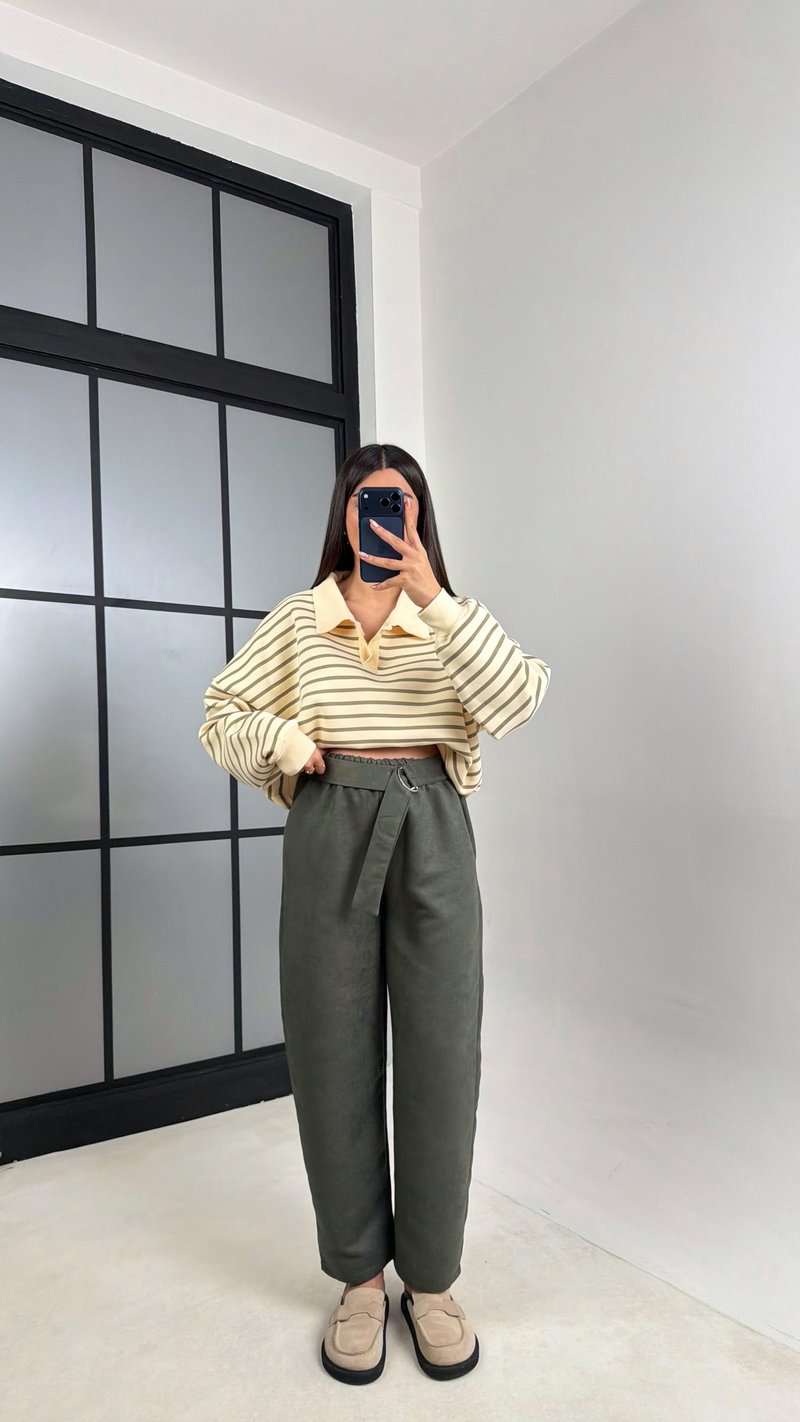 Haki Kuşaklı Süet Pantolon GAUS-00829