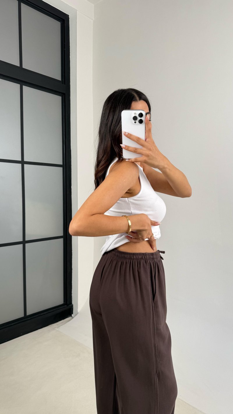 Acı Kahve Beli Lastikli Cep Detaylı Gabardin Pantolon GAUS-0082