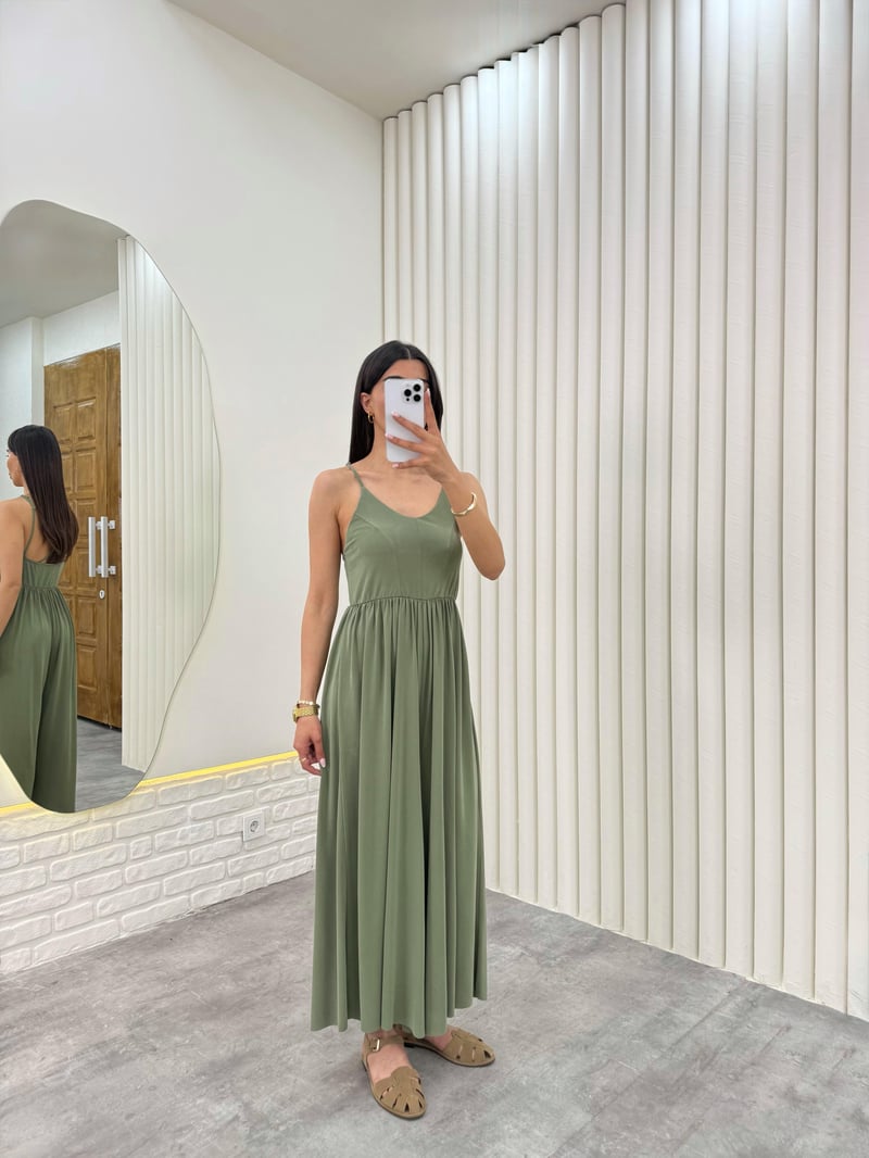 Yeşil Askısı Ayarlanabilir Modal Kumaş Tulum Gaus00331