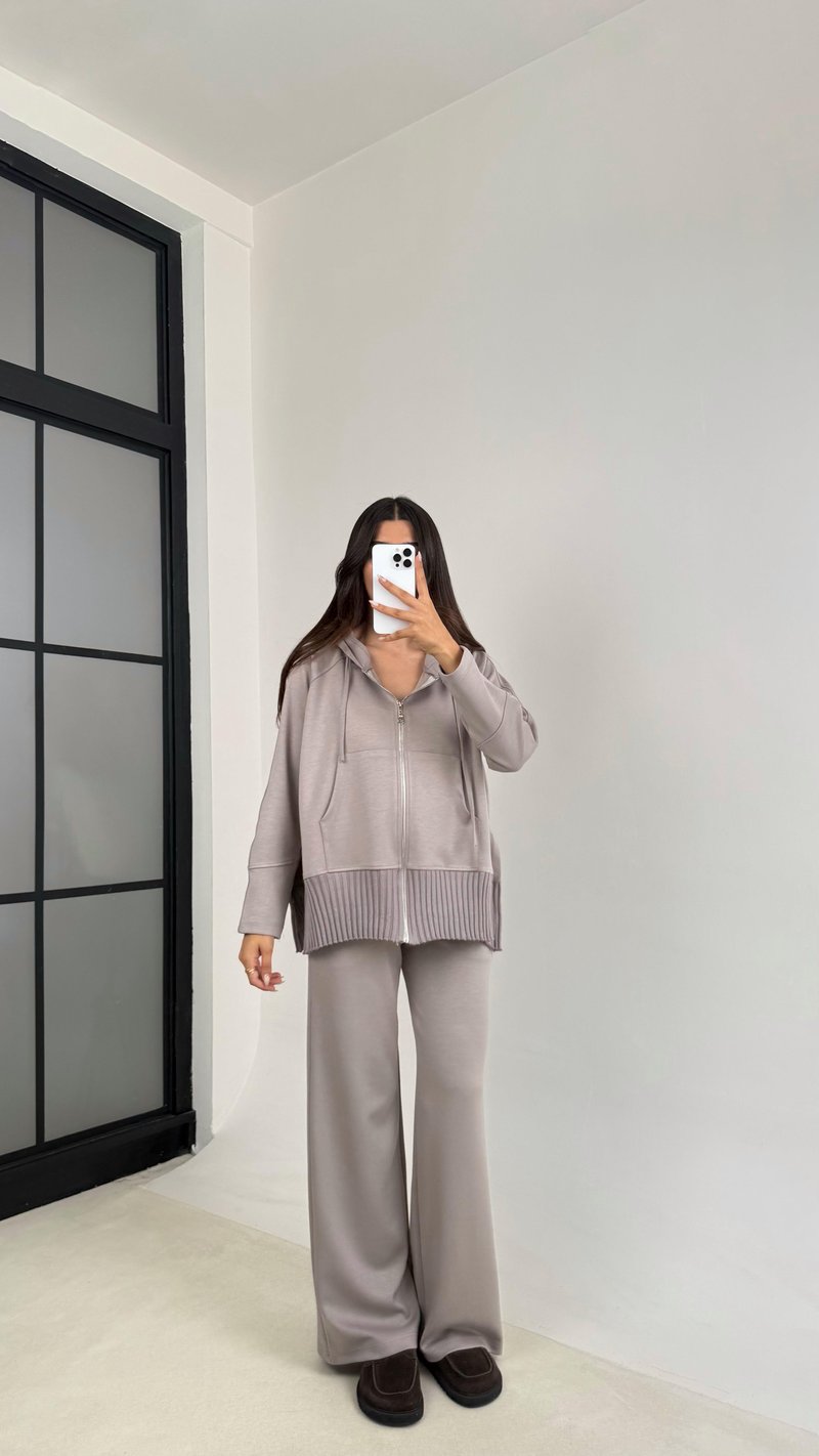 Vizon Kapüşonlu Hırka Beli Lastikli Pantolon İkili Premium Takım GAUS-0075