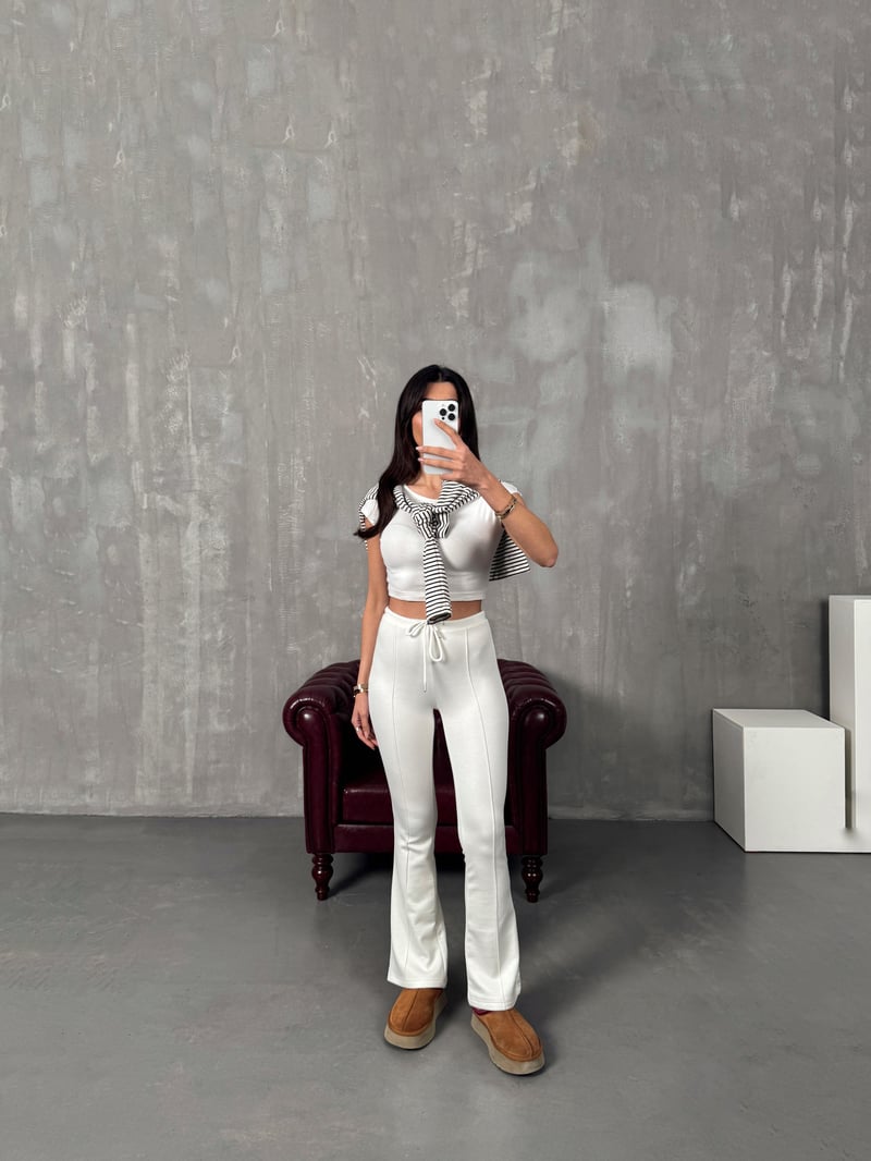 Lefko Krem ZR Model Çımalı İspanyol Paça Pantolon