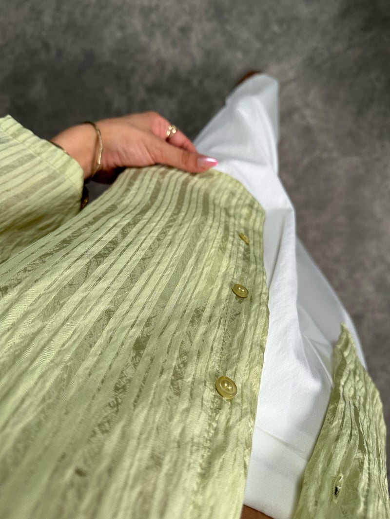 Foam Premium Yeşil Çizgili Oversize Gömlek
