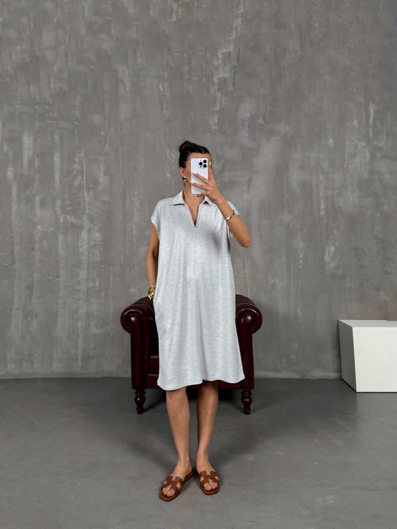 Gray V Polo Collar Modal Dress Gaus00117