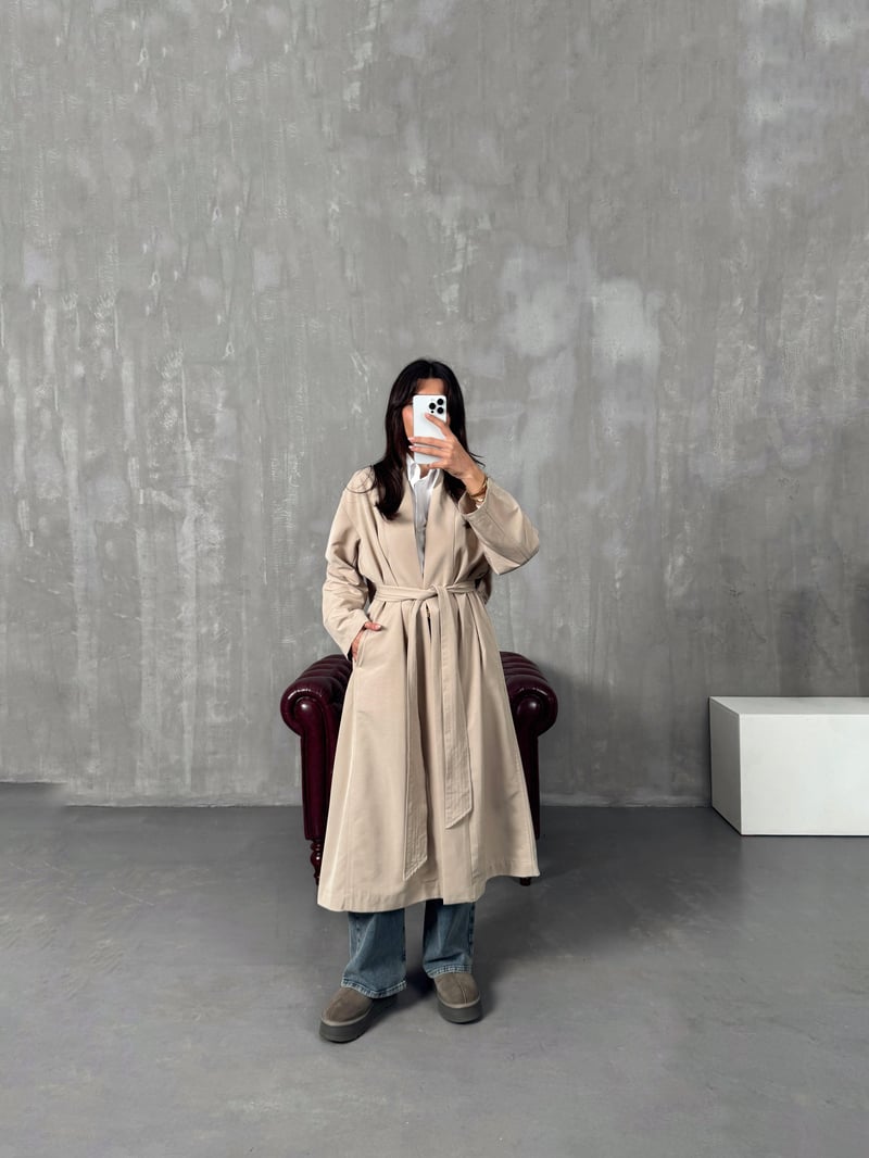 Sindy ZR Taş Muadil Premium Astarsız Kuşaklı Trençkot