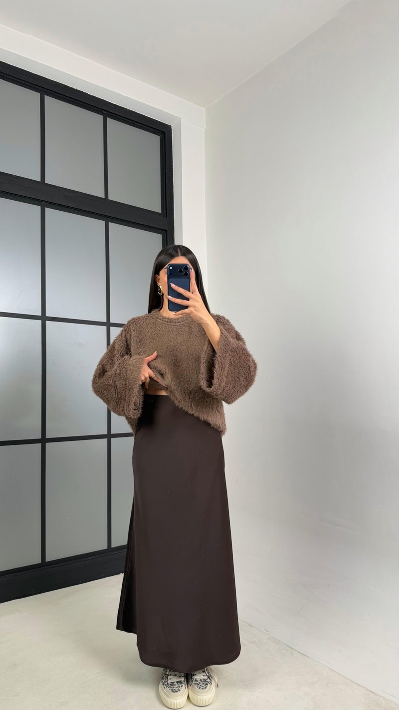 Acı Kahve Beli Lastikli Saten Etek GAUS-00819