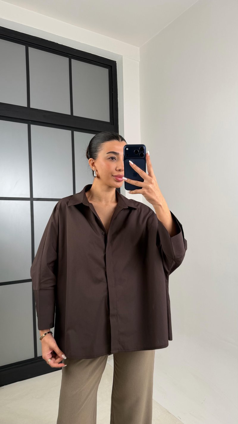 Acı Kahve Yarasa Kol Poplin Gömlek GAUS-00545