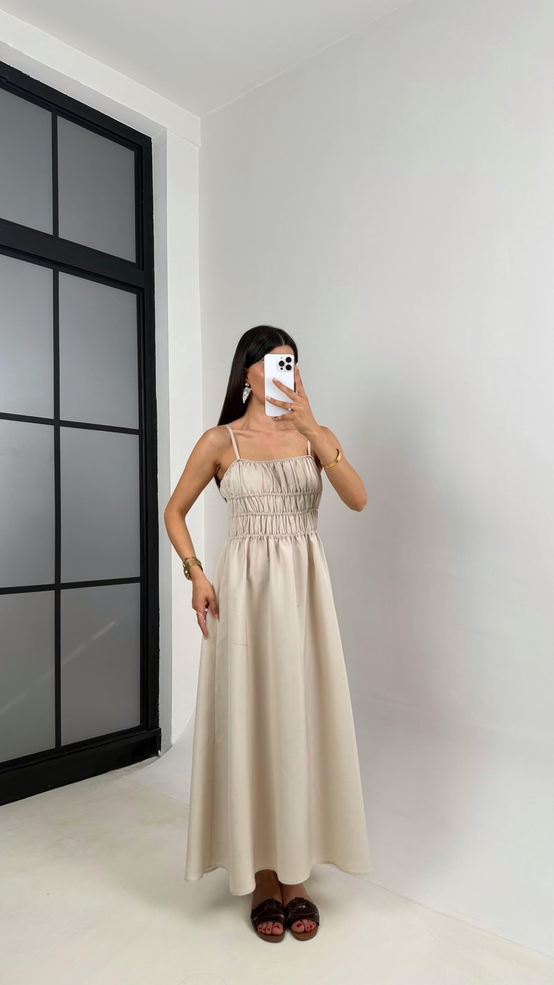 Taş Ayarlanabilir Askılı Gipeli MD Muadil Tencel Elbise Gaus00617