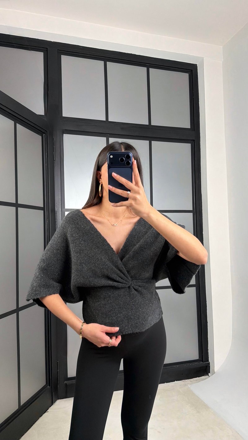 Antrasit Belden Oturtmalı ZR Muadil Triko Kazak GAUS-01178