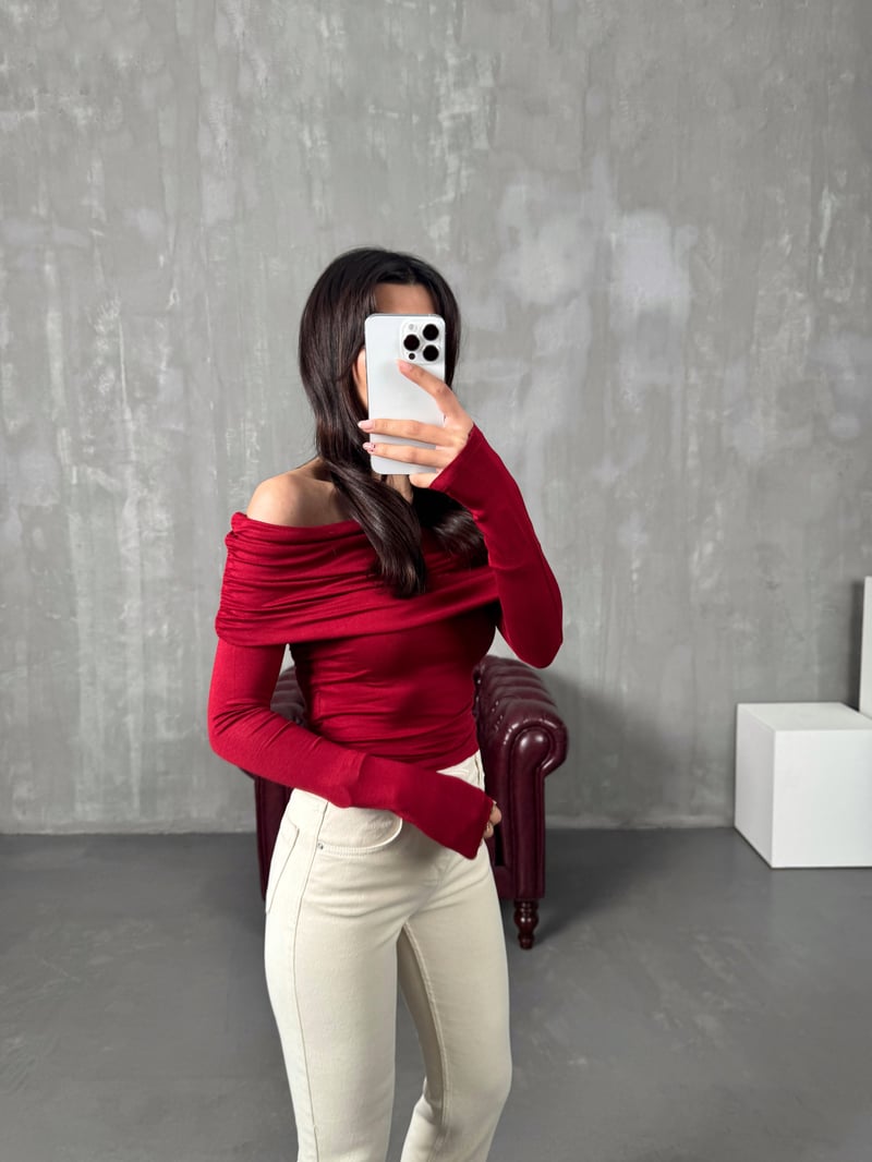 Bells Bordo Kayık Yaka Bluz 