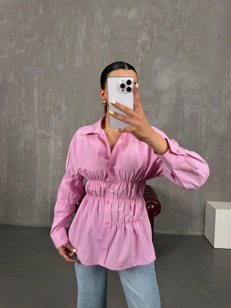 Pembe Gipeli Bel Lastikli Gömlek Gaus00087