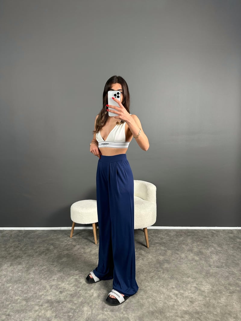 Anja Lacivert Pike Modal Kumaş Pantolon