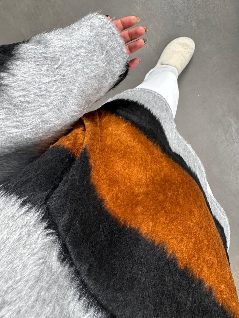 Ludo Kahve Gri Karışımlı Kapüşonlu Panço Hırka