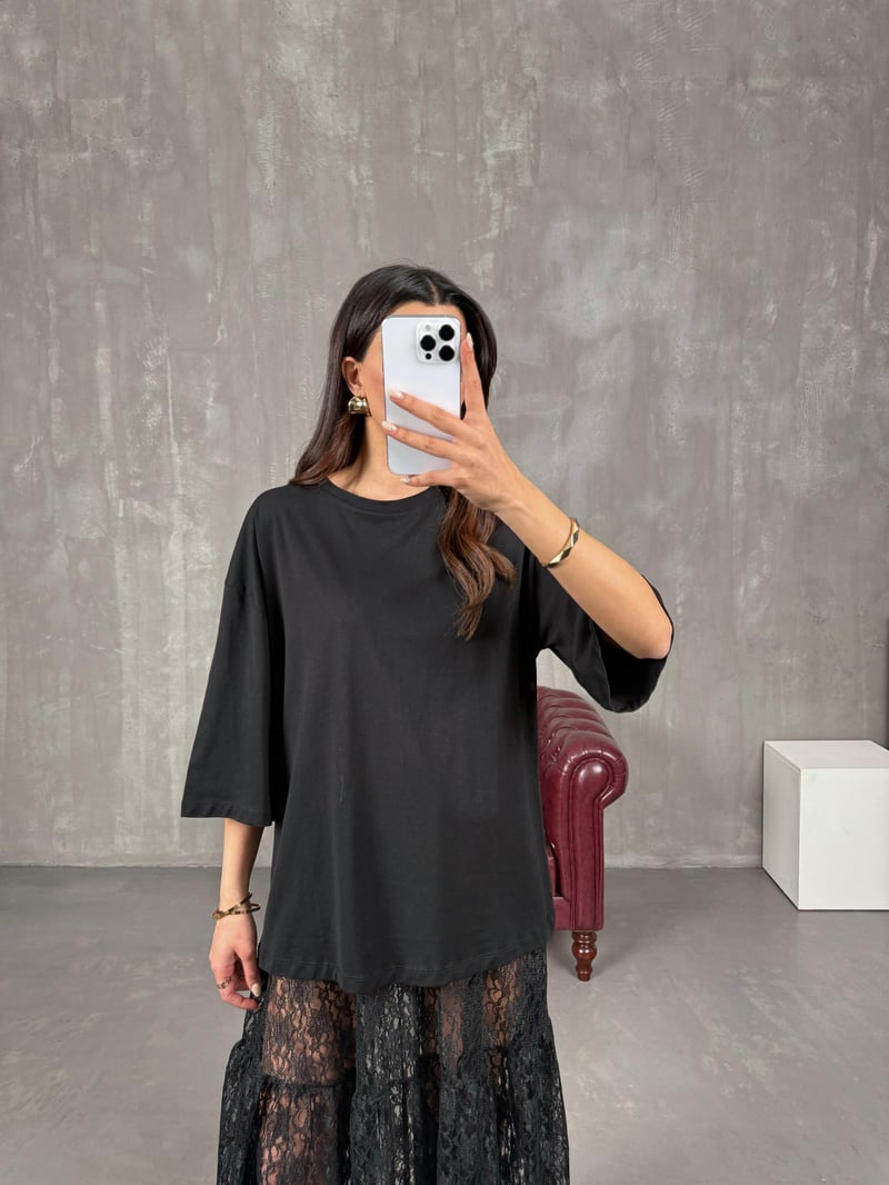 FA Siyah Bisiklet Yaka Yarım Kol Basic Tshirt