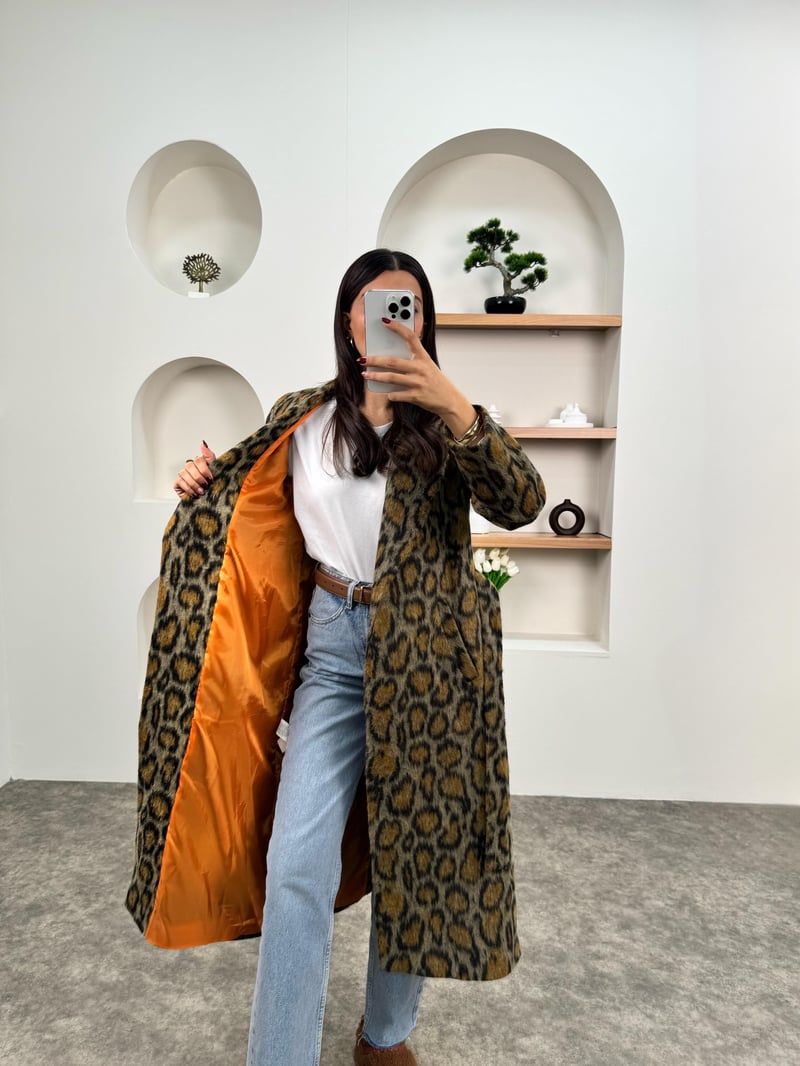 Orse Leopar Desenli Kırçıllı Astarlı Kaban