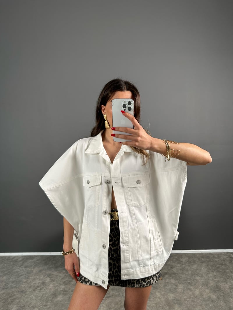 Beyaz Yarasa Kol Denim Yelek 