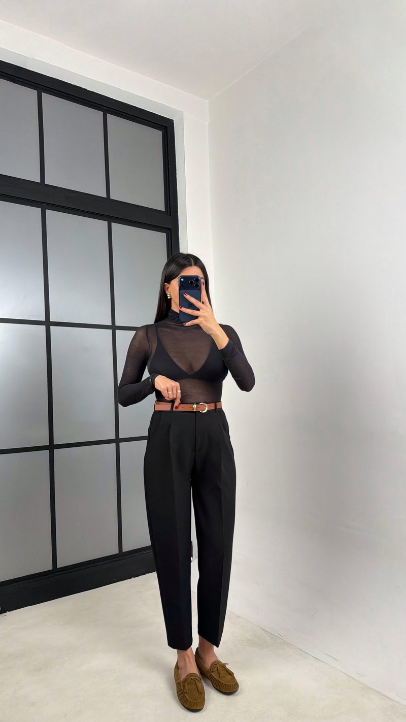 Siyah Kemerli Kumaş Pantolon GAUS-00730