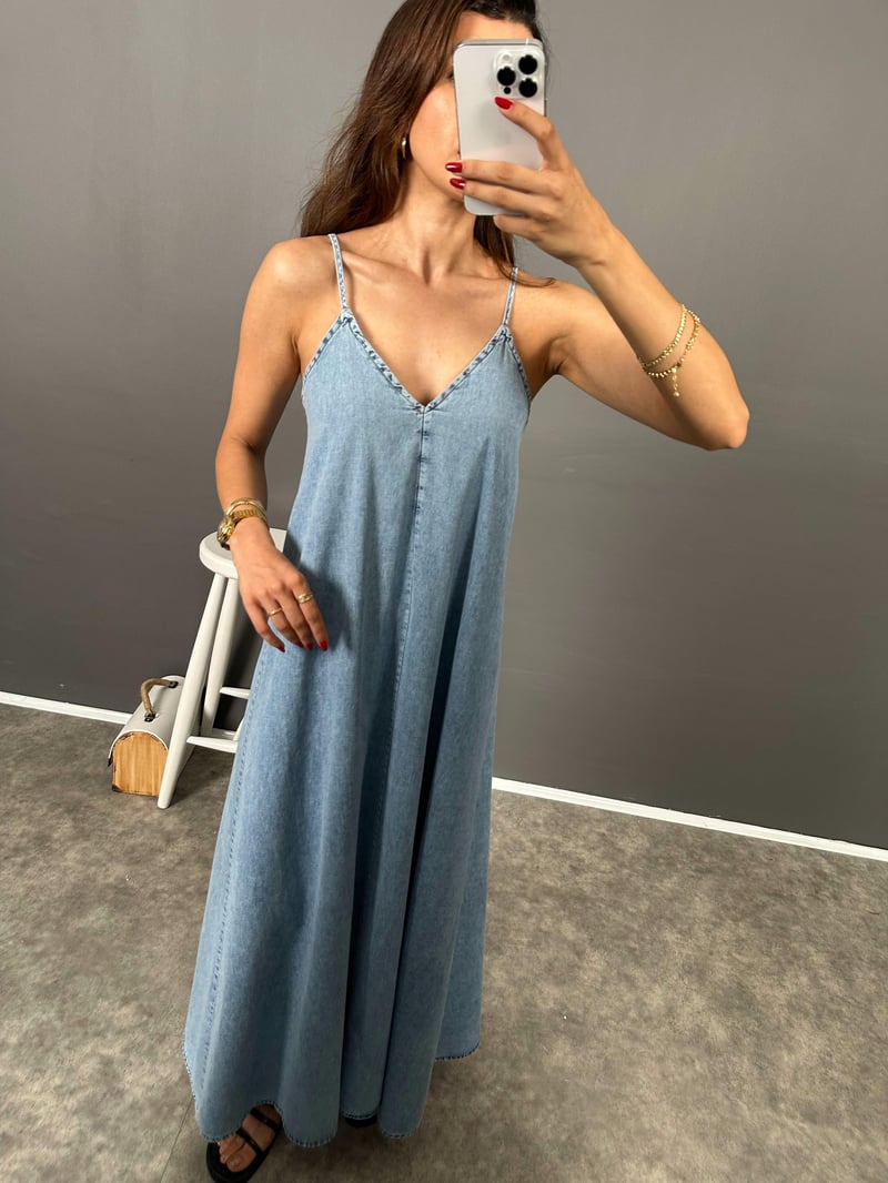 Fern Denim Askılı Ayarlanabilir Elbise