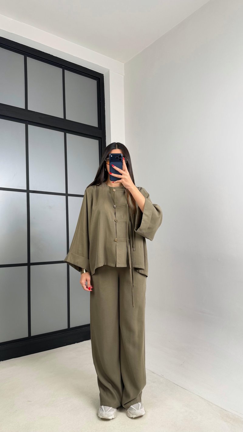 Haki Püsküllü Muadil Modal Takım GAUS-00998