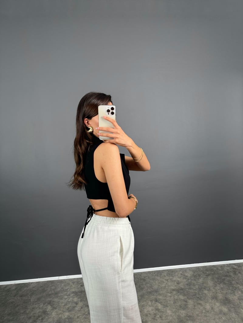Dios Siyah ZR Model Sırt Dekolteli Astarlı Crop Yelek 