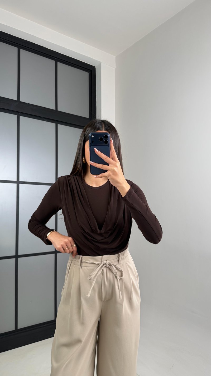 Taş Beli Lastikli Kuşaklı İthal Kumaş Pantolon GAUS-00869