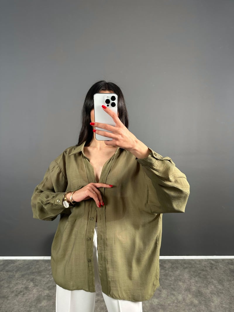 Lulu Haki Oversize Salaş Gömlek 