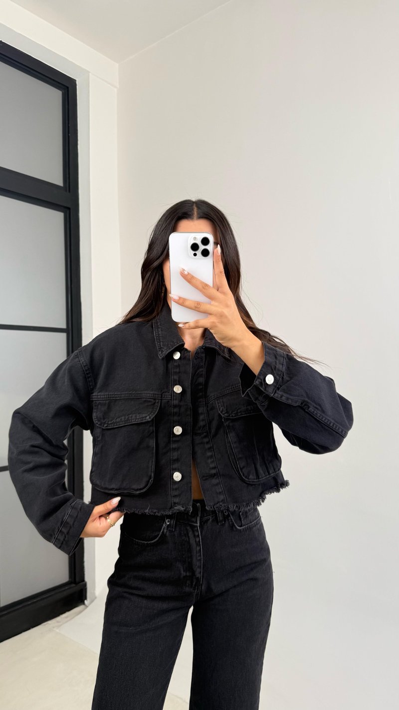 Füme ZR Model Cep Detaylı Crop Denim Ceket GAUS-0078