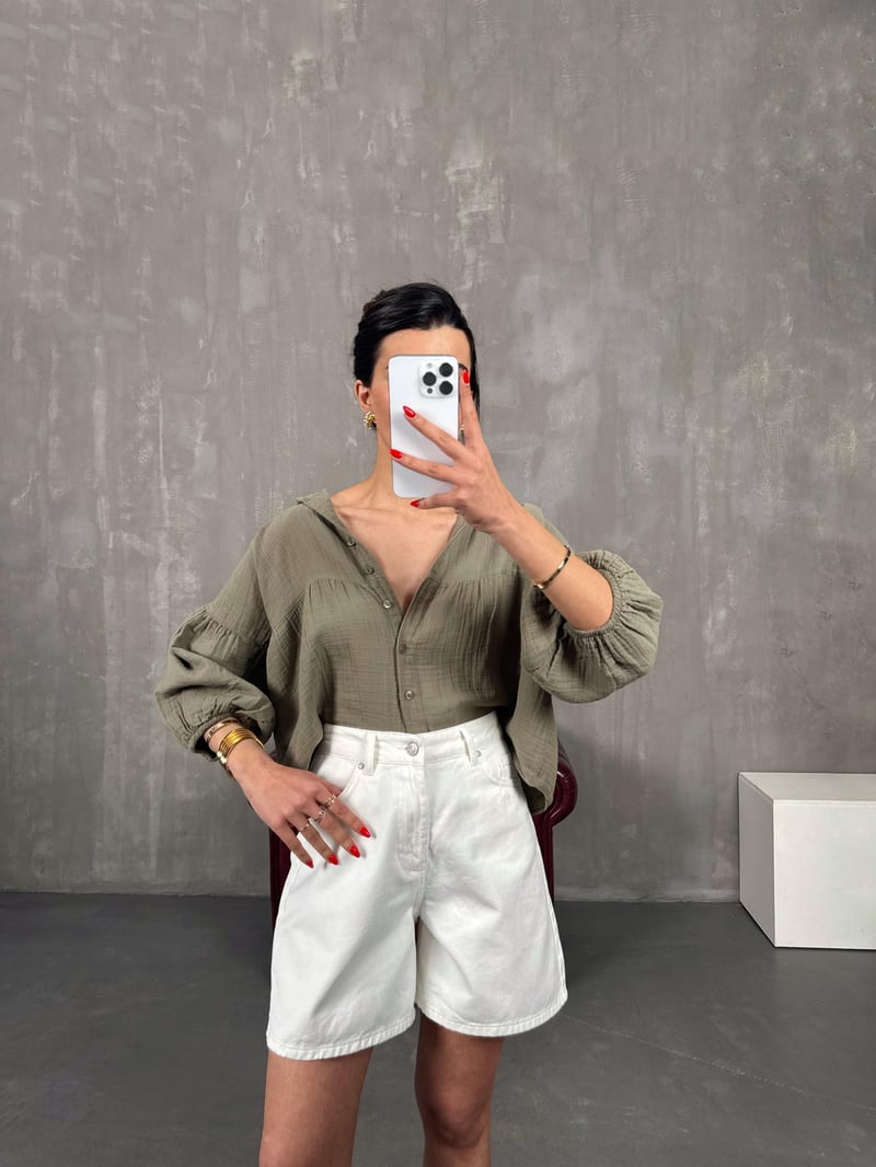 Ekru Denim Şort Gaus00221