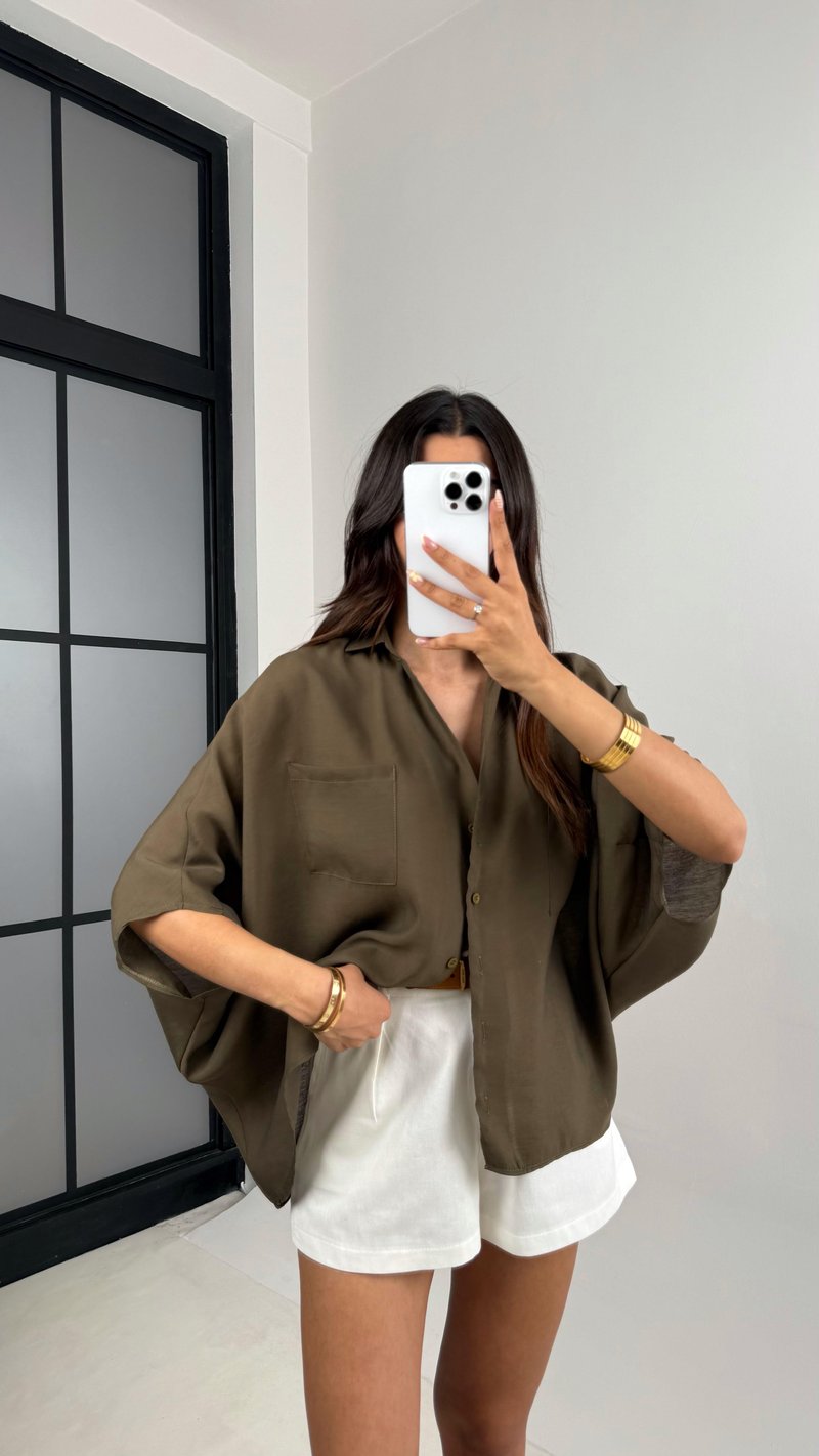 Haki Cep Detaylı Basic Gömlek Gaus00679
