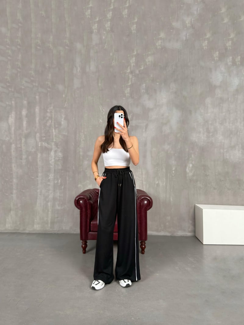 Siyah Şeritli Modal Kumaş Eşofman Altı Gaus00180