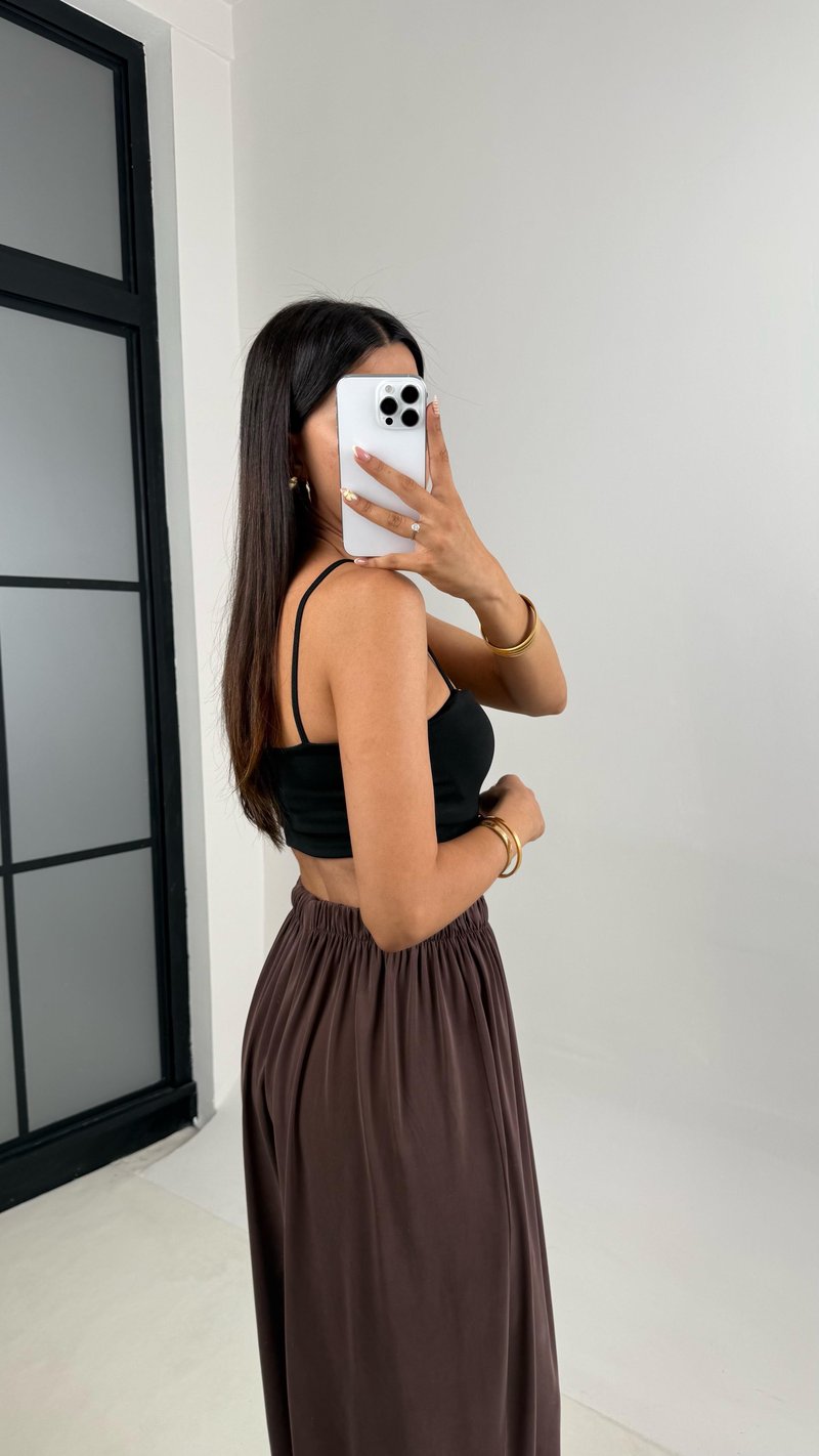 Kahve Beli Lastikli Modal Kumaş Pantolon Gaus00668
