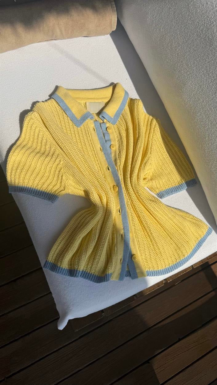 Sarı ZR Model Triko Polo Yaka Gömlek Şort İkili Takım GAUS-01495 GAUS-01489