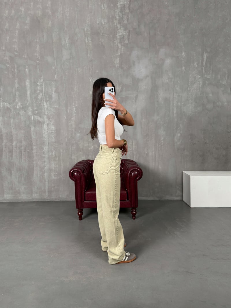 Ricco Washed Bone Wide Leg Jean