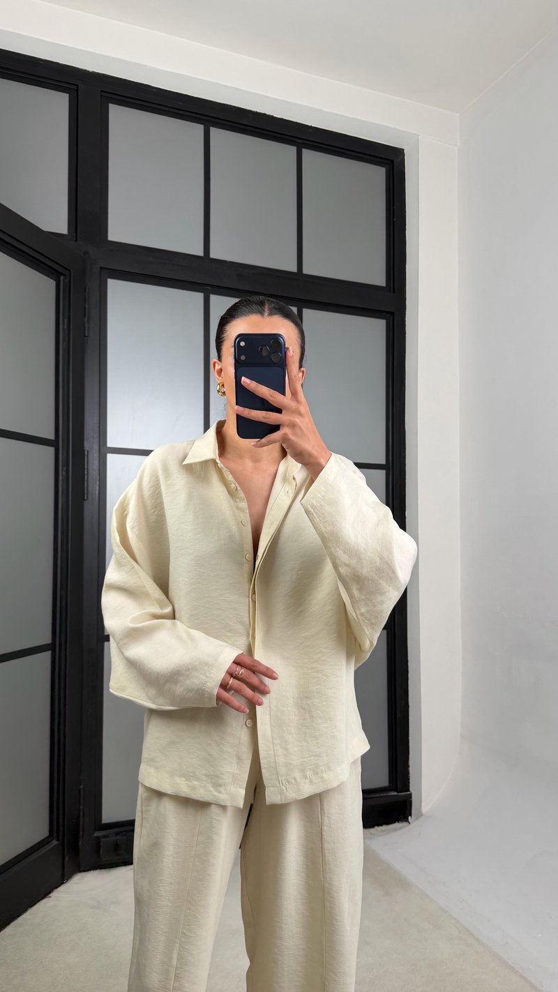 Taş Gömlek Beli Lastikli Pantolon Premium Tencel Kumaş Takım GAUS-01525