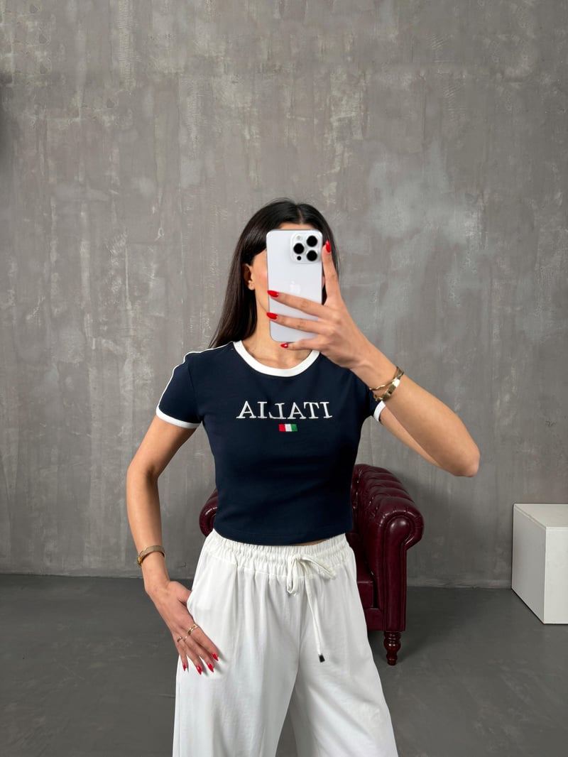 Rambe Lacivert Yazı Baskılı Tshirt