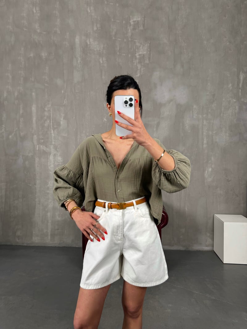 Ekru Denim Şort Gaus00221