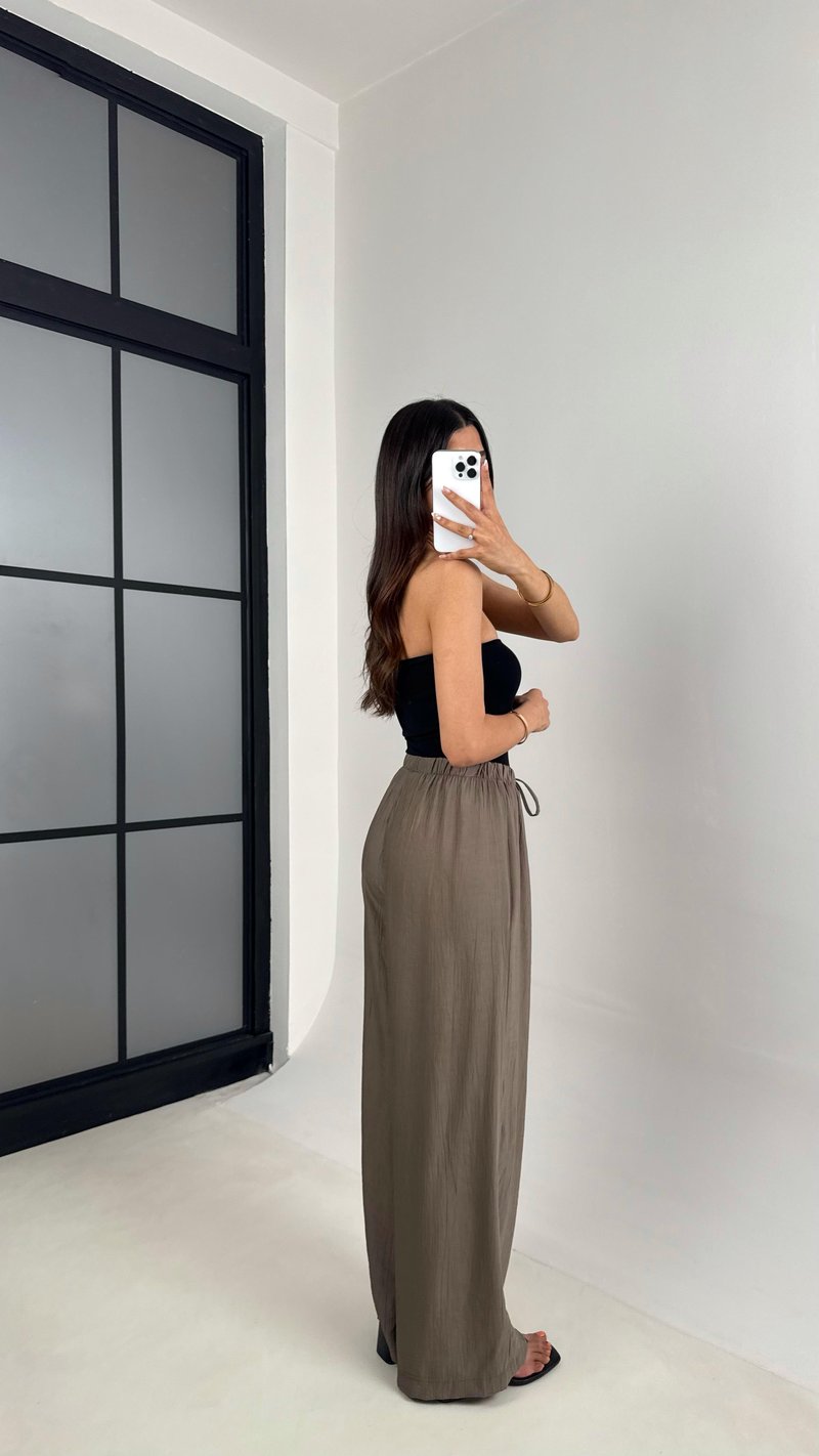 Kahve Beli Lastikli Çilek Kumaş Pantolon Gaus00571
