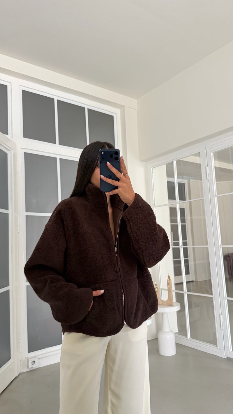 Acı Kahve Fermuarlı Cepli Polar Sweatshirt GAUS-02031