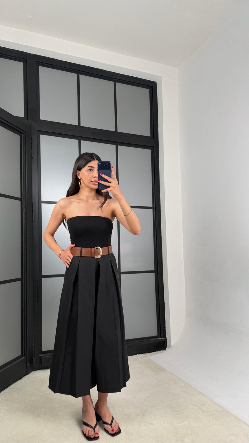 Siyah Kemerli Etek Pantolon GAUS-01571